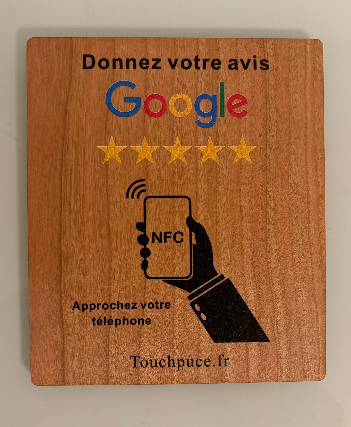 Support avis Google NFC en bois